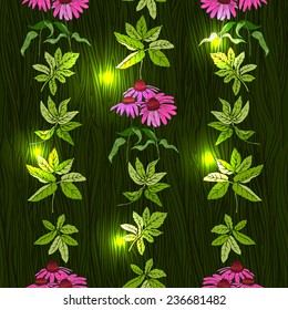 Vertical seamless pattern with flowers and leaves