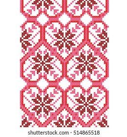 Vertical Seamless Pattern in the form of Hearts and Flowers from the Cross