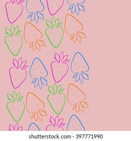 Vertical seamless  pattern of fruit motif,strawberry,leaves, object, copy space. Hand drawn.
