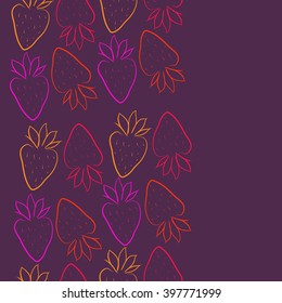 Vertical seamless  pattern of fruit motif,strawberry,leaves, object, copy space. Hand drawn.