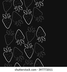 Vertical seamless  pattern of fruit motif,strawberry,leaves, object, copy space. Hand drawn.