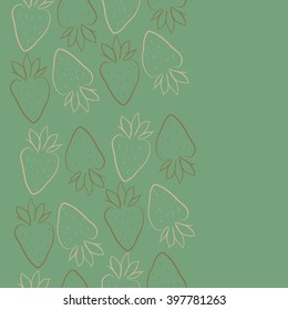Vertical seamless  pattern of fruit motif,strawberry,leaves, object, copy space. Hand drawn.