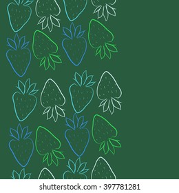 Vertical seamless  pattern of fruit motif,strawberry,leaves, object, copy space. Hand drawn.