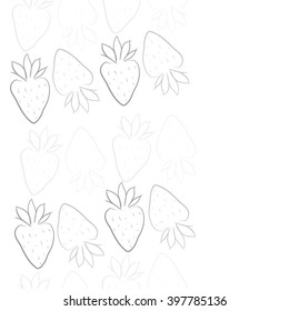 Vertical seamless  pattern of fruit motif,strawberry,leaves, object, copy space. Hand drawn.
