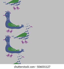 Vertical seamless pattern, halftone, birds.