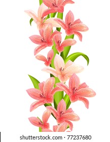 Vertical seamless pattern made of lilies on white background