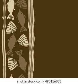Vertical seamless pattern of sea motif, stripes. Hand drawn.