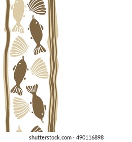 Vertical seamless pattern of sea motif, stripes. Hand drawn.