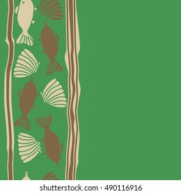 Vertical seamless pattern of sea motif, stripes. Hand drawn.