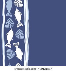 Vertical seamless pattern of sea motif, stripes. Hand drawn.
