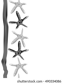 Vertical seamless pattern of sea motif, stripes. Hand drawn.