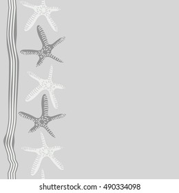 Vertical seamless pattern of sea motif, stripes. Hand drawn.