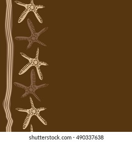 Vertical seamless pattern of sea motif, stripes. Hand drawn.