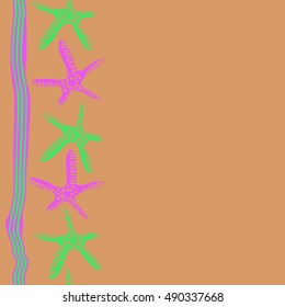 Vertical seamless pattern of sea motif, stripes. Hand drawn.