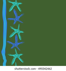 Vertical seamless pattern of sea motif, stripes. Hand drawn.