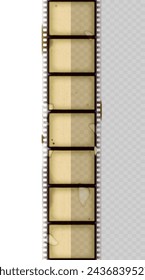 Vertical seamless pattern of spoiled vintage film strip with transparent colors. Vector illustration