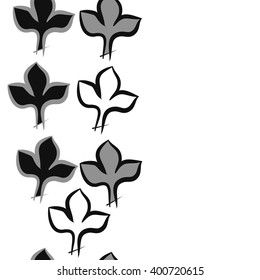 Vertical seamless  pattern of stylized  floral motif,gothic lily,leaves,copy space. Hand drawn.