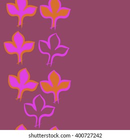 Vertical seamless  pattern of stylized  floral motif,gothic lily,leaves,copy space. Hand drawn.