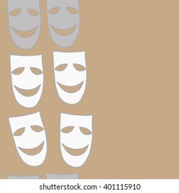 Vertical seamless  pattern of theater masks, copy space. Hand drawn.