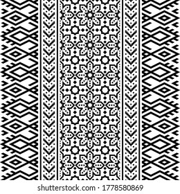 Vertical seamless pattern tribal texture design in black white color
