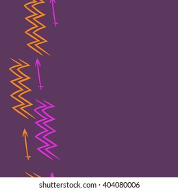 Vertical seamless  pattern of zodiac  motif, zigzags,aquarius, sagittarius, copy space. Hand drawn.