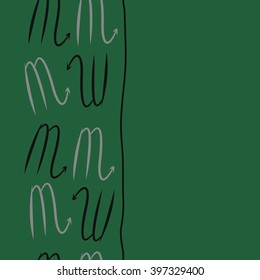 Vertical seamless  pattern of zodiac signs motif,scorpio,   stripes, object, copy space. Hand drawn.