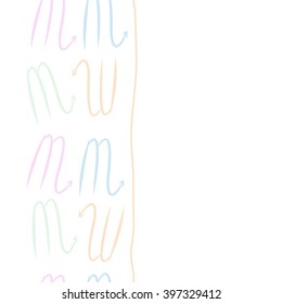Vertical seamless  pattern of zodiac signs motif,scorpio,   stripes, object, copy space. Hand drawn.