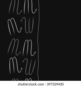 Vertical seamless  pattern of zodiac signs motif,scorpio,   stripes, object, copy space. Hand drawn.