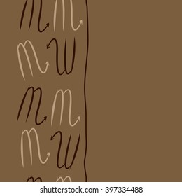 Vertical seamless  pattern of zodiac signs motif,scorpio,   stripes, object, copy space. Hand drawn.