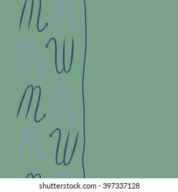 Vertical seamless  pattern of zodiac signs motif,scorpio,   stripes, object, copy space. Hand drawn.