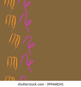 Vertical seamless  pattern of zodiac signs motif,virgo, capricorn,object, copy space. Hand drawn.