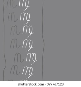 Vertical seamless  pattern of zodiac signs motif,scorpio, capricorn, stripes, object, copy space. Hand drawn.