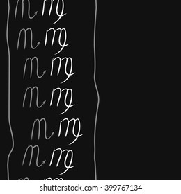 Vertical seamless  pattern of zodiac signs motif,scorpio, capricorn, stripes, object, copy space. Hand drawn.