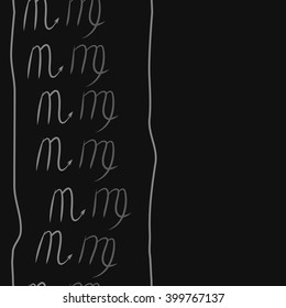 Vertical seamless  pattern of zodiac signs motif,scorpio, capricorn, stripes, object, copy space. Hand drawn.