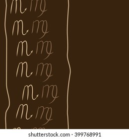Vertical seamless  pattern of zodiac signs motif,scorpio, capricorn, stripes, object, copy space. Hand drawn.