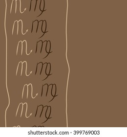 Vertical seamless  pattern of zodiac signs motif,scorpio, capricorn, stripes, object, copy space. Hand drawn.