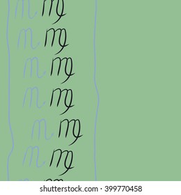 Vertical seamless  pattern of zodiac signs motif,scorpio, capricorn, stripes, object, copy space. Hand drawn.