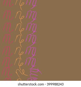 Vertical seamless  pattern of zodiac signs motif,scorpio, capricorn,virgo, object, copy space. Hand drawn.