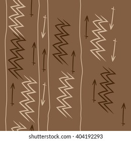 Vertical seamless pattern of zodiac signs, stripes, aquarius, sagittarius, zigzag, hand drawn.