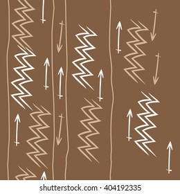 Vertical seamless pattern of zodiac signs, stripes, aquarius, sagittarius, zigzag, hand drawn.