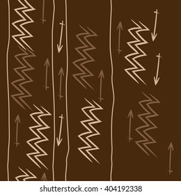 Vertical seamless pattern of zodiac signs, stripes, aquarius, sagittarius, zigzag, hand drawn.