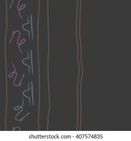 Vertical seamless   pattern of zodiac signs, doodles, libra, capricorn,object, stripes, copy space. Hand drawn.