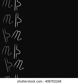 Vertical seamless   pattern of zodiac signs, doodles, libra, scorpio,object,  copy space. Hand drawn.