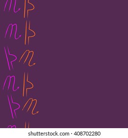 Vertical seamless   pattern of zodiac signs, doodles, libra, scorpio,object,  copy space. Hand drawn.