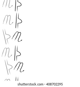 Vertical seamless   pattern of zodiac signs, doodles, libra, scorpio,object,  copy space. Hand drawn.