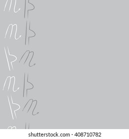 Vertical seamless   pattern of zodiac signs, doodles, libra, scorpio,object,  copy space. Hand drawn.