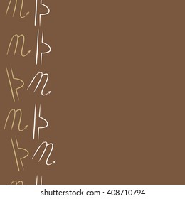 Vertical seamless   pattern of zodiac signs, doodles, libra, scorpio,object,  copy space. Hand drawn.