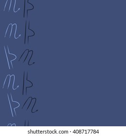 Vertical seamless   pattern of zodiac signs, doodles, libra, scorpio,object,  copy space. Hand drawn.