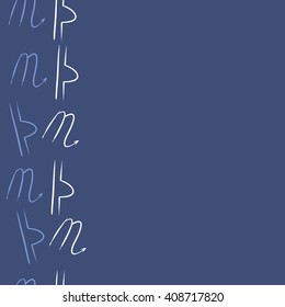 Vertical seamless   pattern of zodiac signs, doodles, libra, scorpio,object,  copy space. Hand drawn.