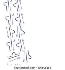 Vertical seamless   pattern of zodiac signs, doodles,libra, sagittarius,object,  copy space. Hand drawn.